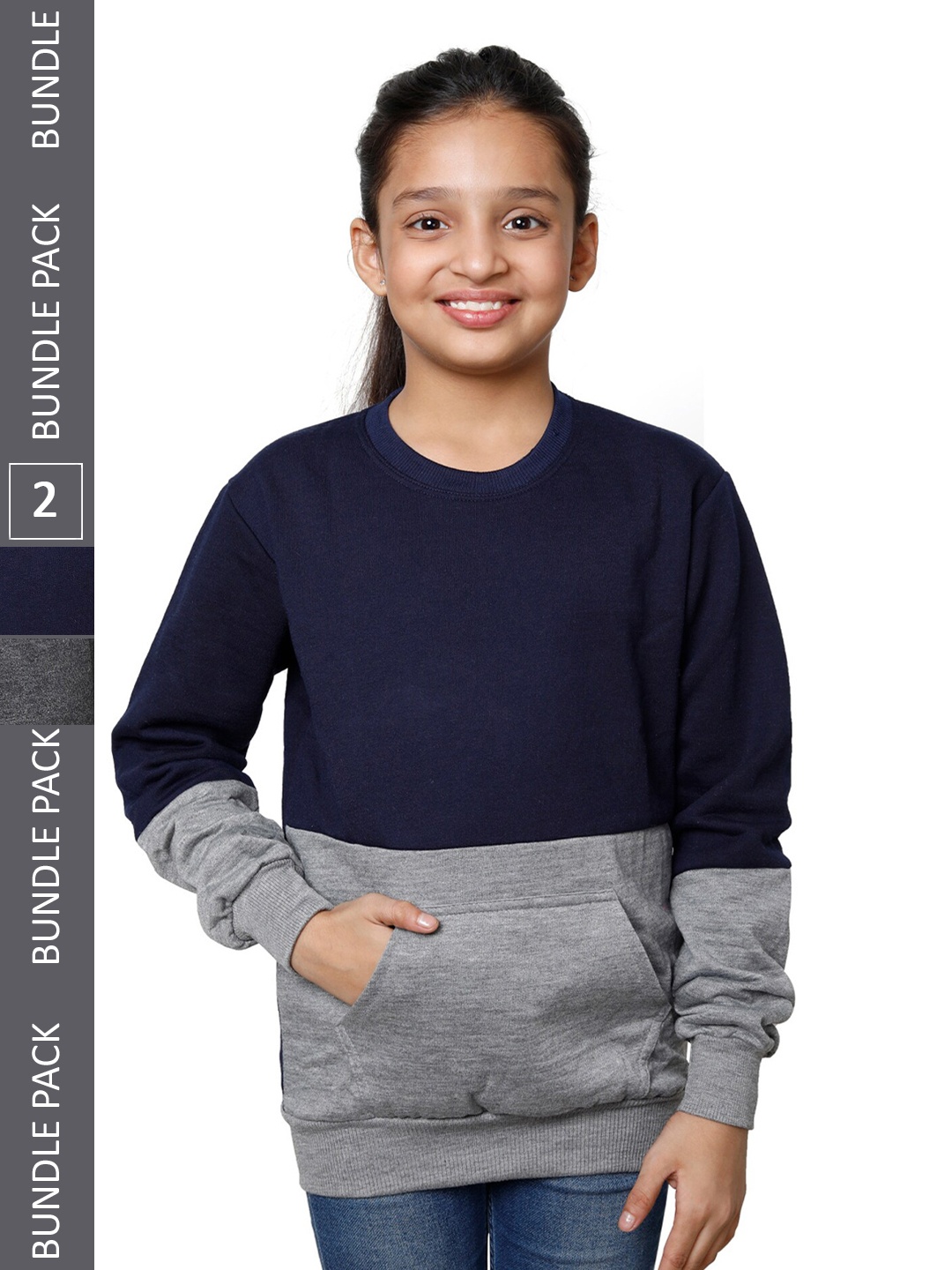 

IndiWeaves Girls Pack of 2 Colourblocked Fleece Pullover Sweatshirts, Blue