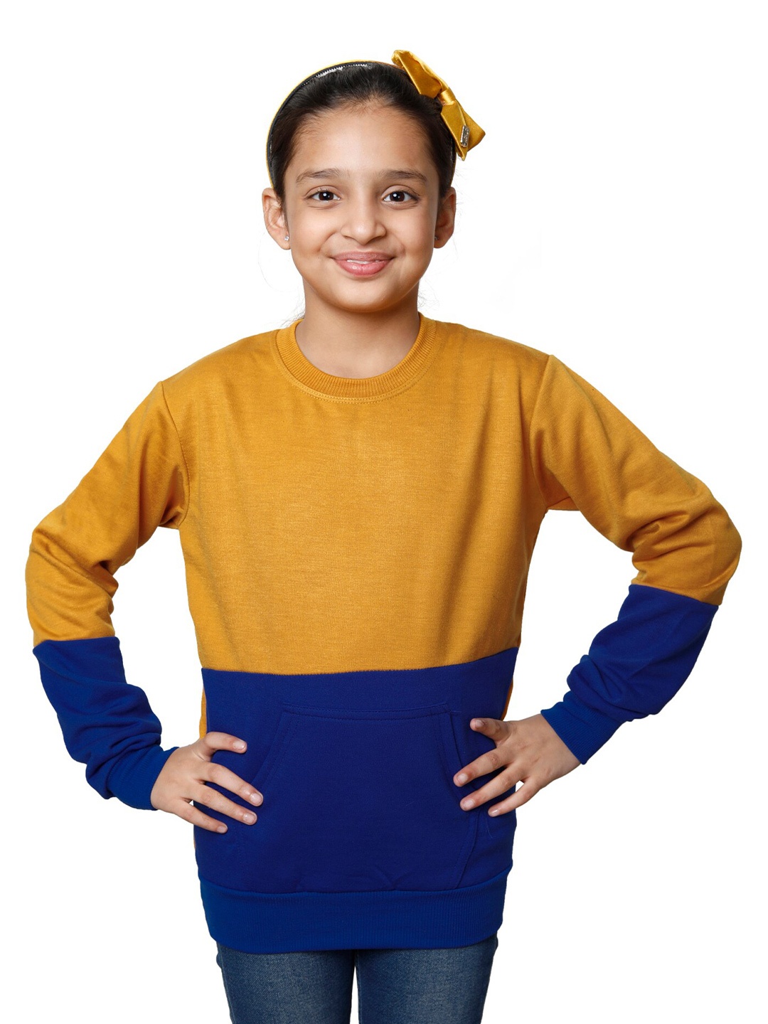 

IndiWeaves Girls Colourblocked Fleece Pullover Sweatshirt, Yellow