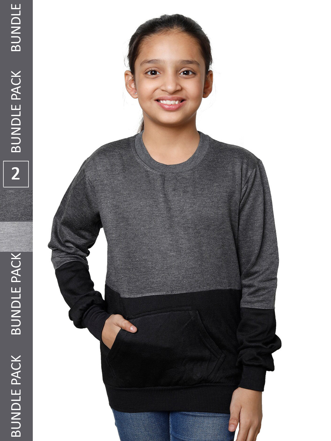 

IndiWeaves Girls Pack of 2 Colourblocked Fleece Pullover Sweatshirts, Grey
