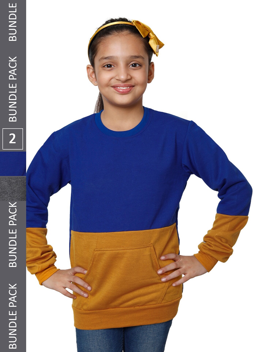 

IndiWeaves Girls Pack of 2 Colourblocked Fleece Pullover Sweatshirts, Blue