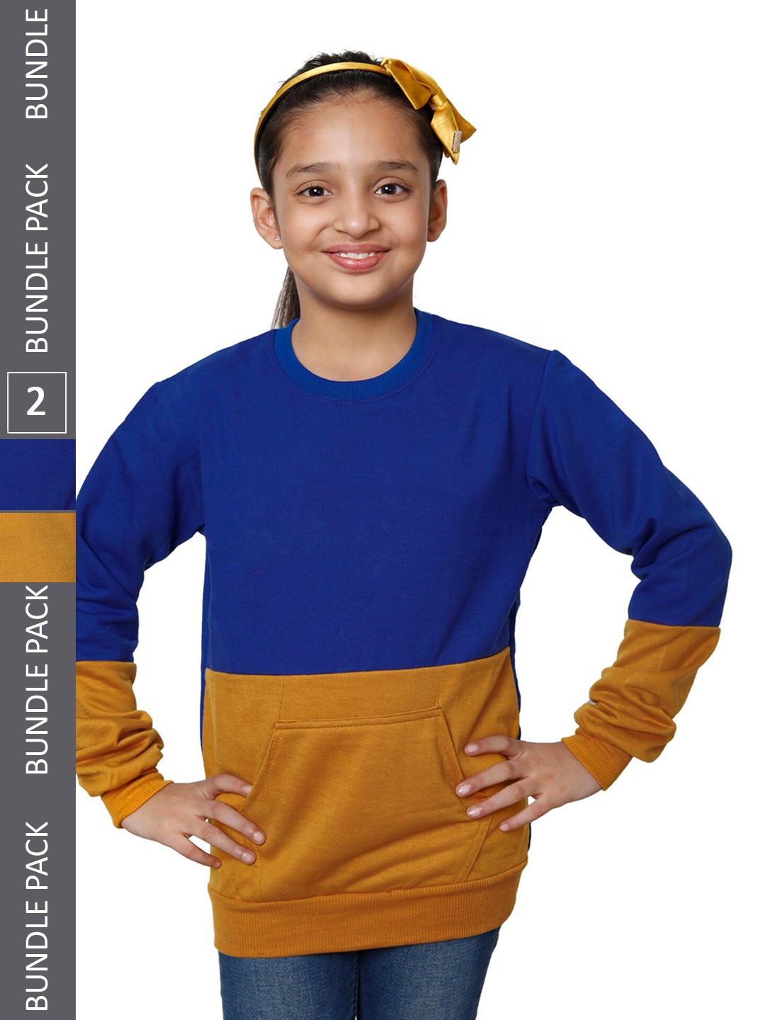 

IndiWeaves Girls Pack of 2 Colourblocked Fleece Pullover Sweatshirts, Blue