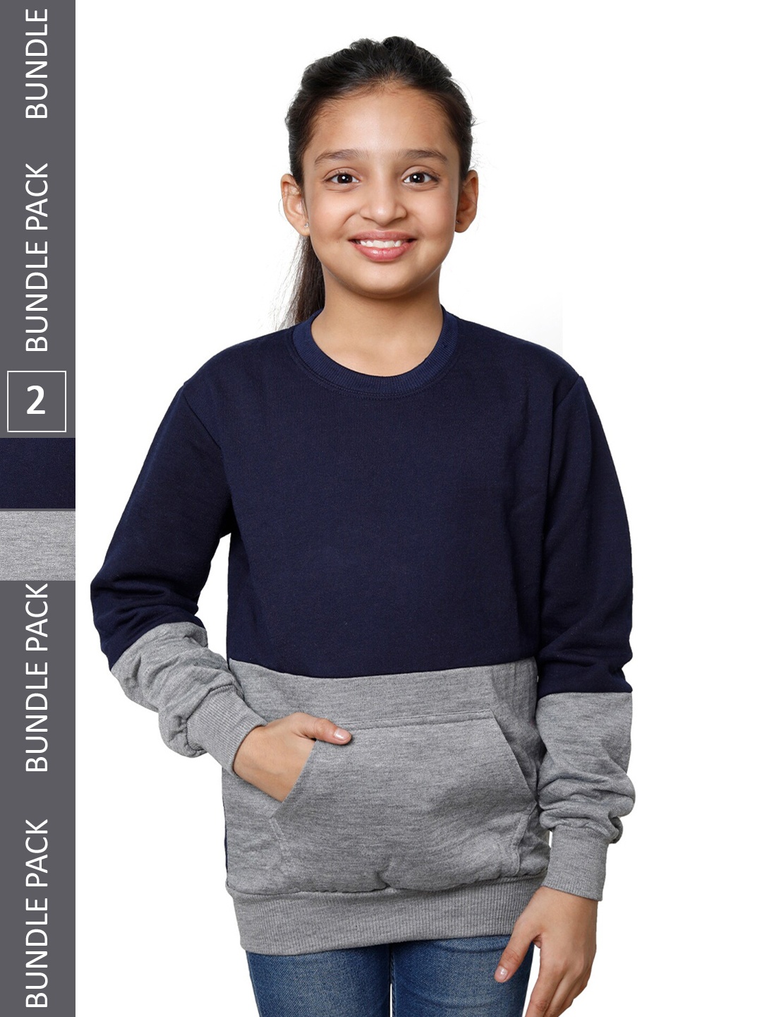 

IndiWeaves Girls Pack of 2 Colourblocked Fleece Pullover Sweatshirts, Blue