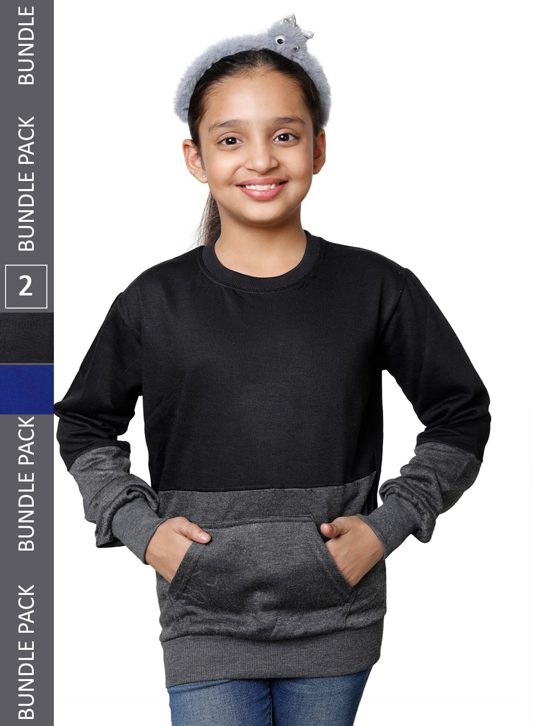 

IndiWeaves Girls Pack of 2 Colourblocked Fleece Pullover Sweatshirts, Black