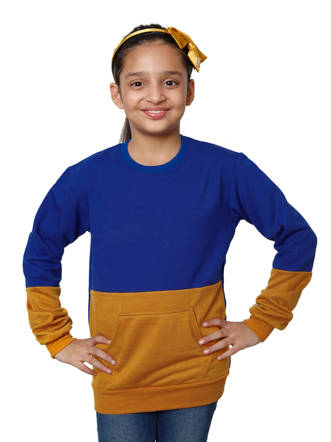 

IndiWeaves Girls Colourblocked Fleece Pullover Sweatshirt, Blue