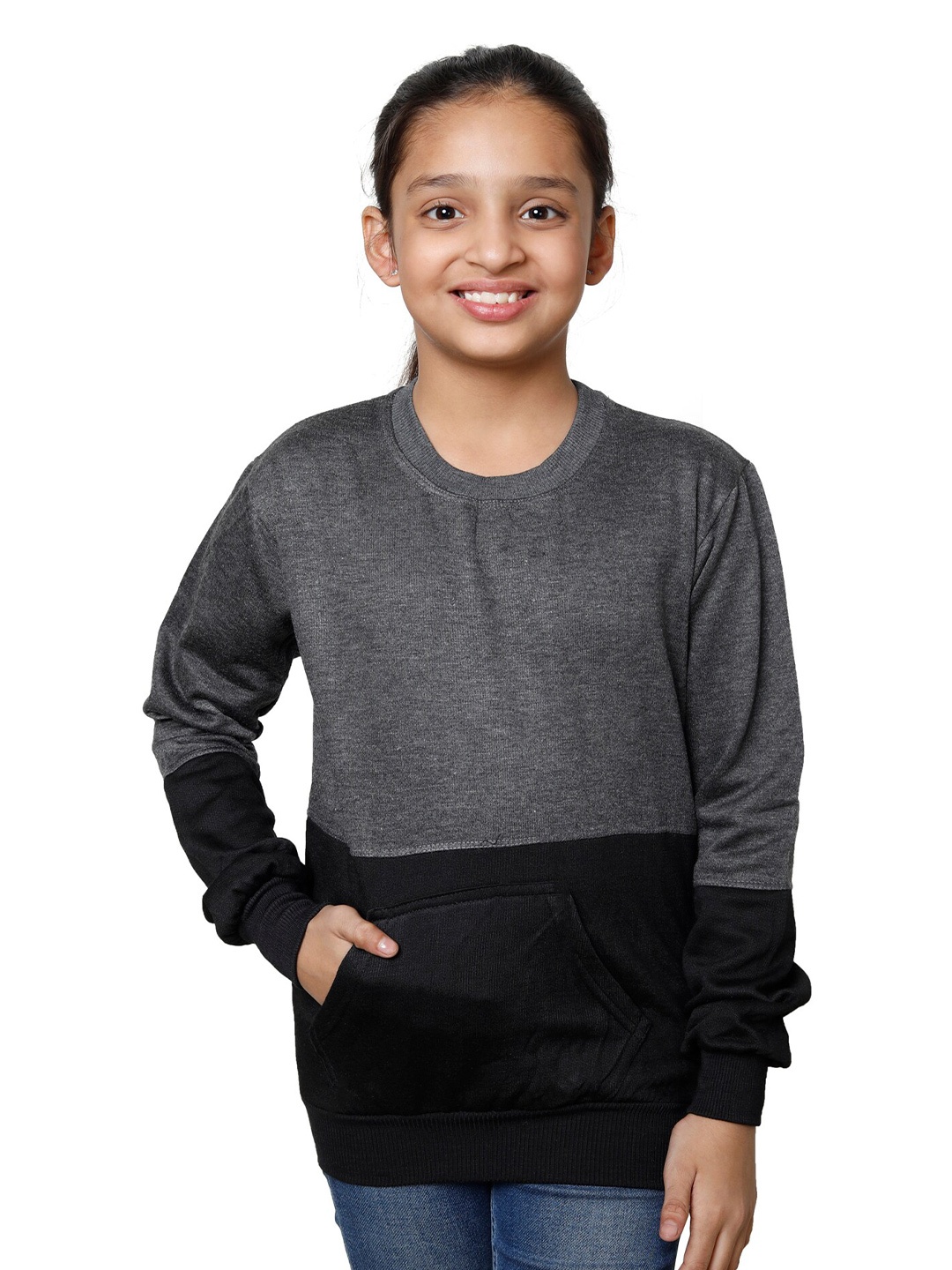 

IndiWeaves Girls Round Neck Fleece Sweatshirt, Grey