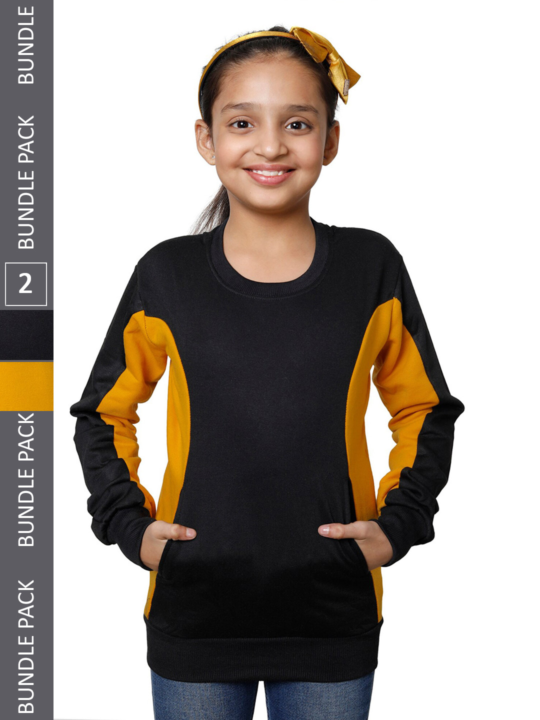 

IndiWeaves Girls Pack Of 2 Colourblocked Fleece Sweatshirt, Black