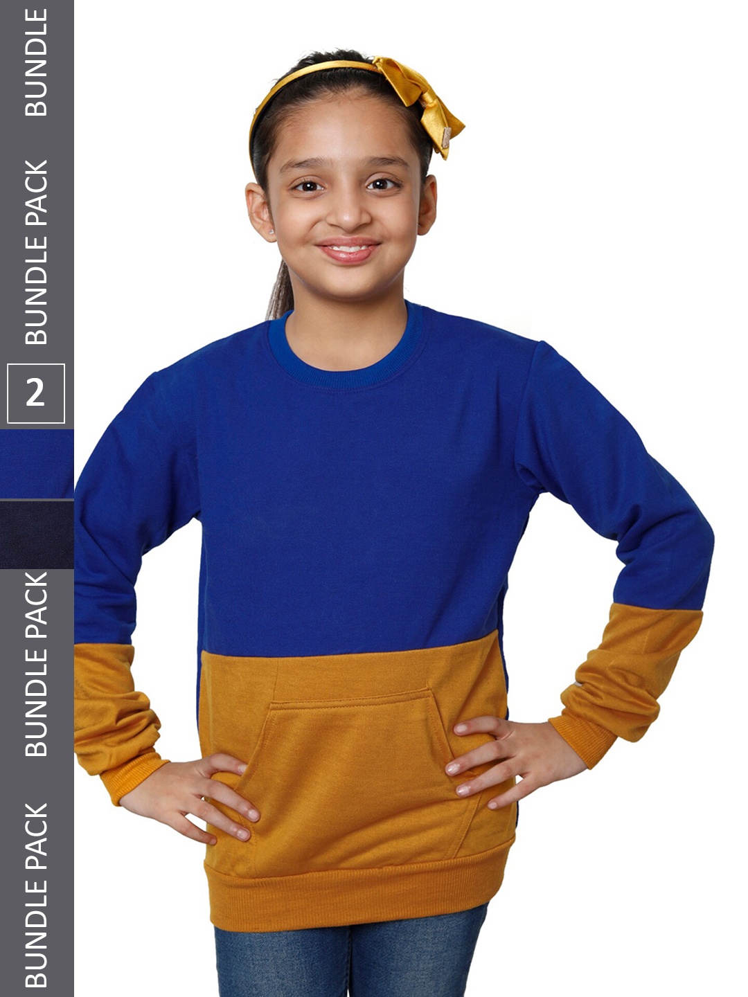 

IndiWeaves Girls Pack Of 2 Colourblocked Fleece Sweatshirt, Blue