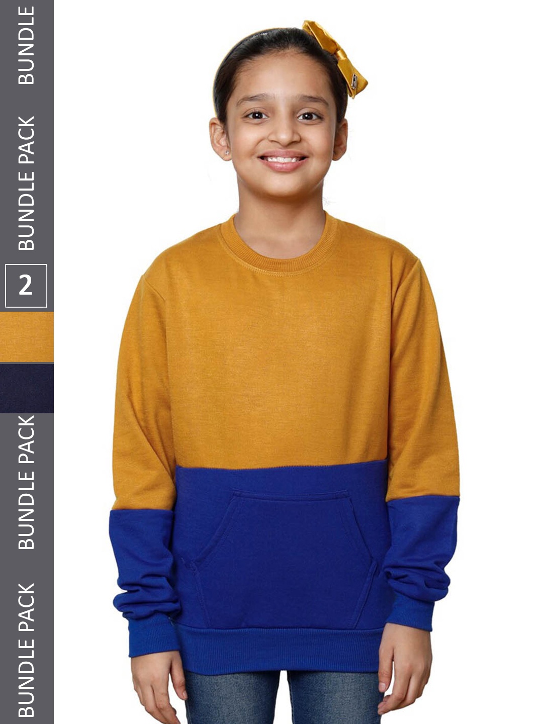 

IndiWeaves Girls Pack Of 2 Colourblocked Fleece Sweatshirt, Mustard