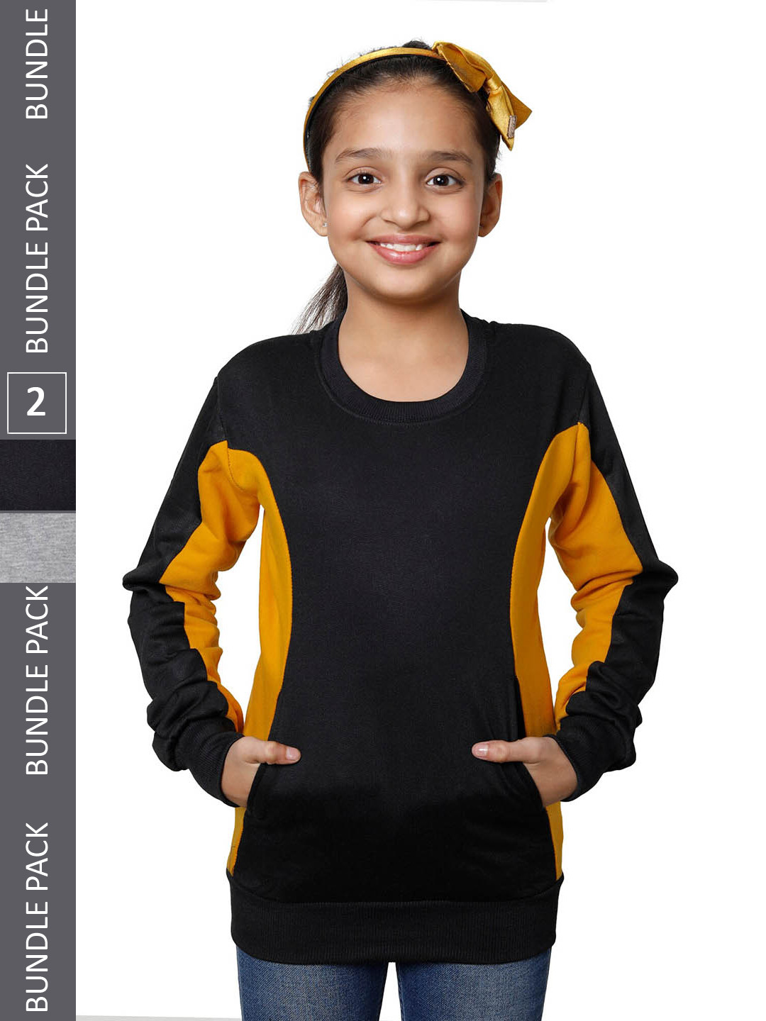 

IndiWeaves Girls Pack Of 2 Colourblocked Fleece Sweatshirt, Black