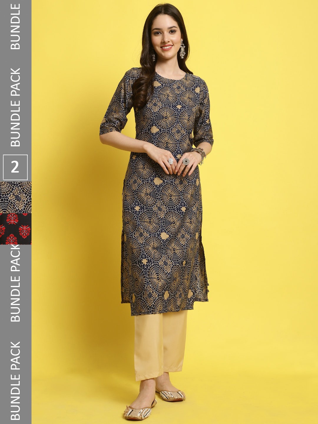 

7Threads Pack Of 2 Printed Regular Kurta With Trousers, Black