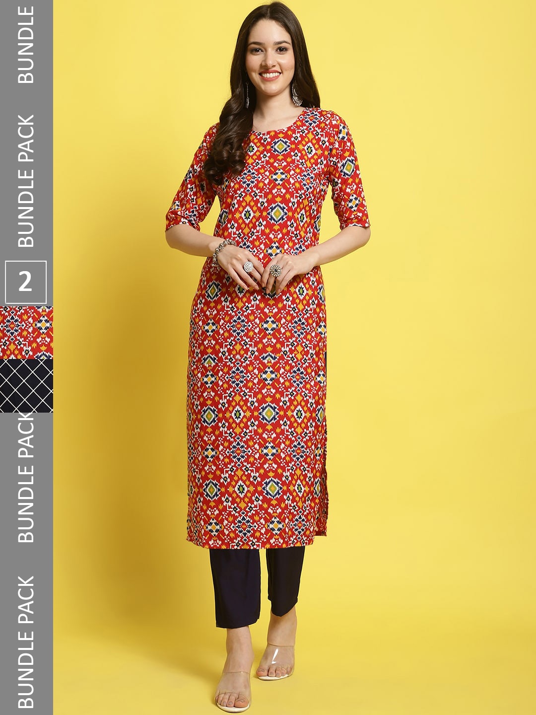 

7Threads Pack Of 2 Printed Regular Kurta With Trousers, Black