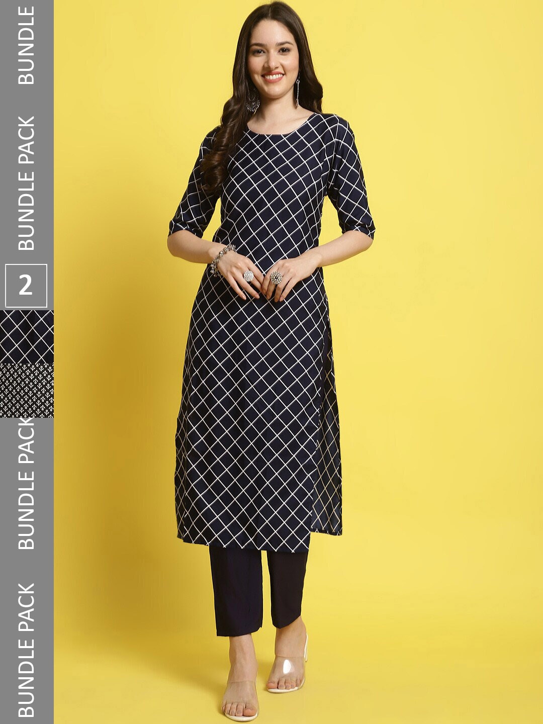 

7Threads Selection of 2 Geometric Printed Straight Kurta with Trousers, Blue