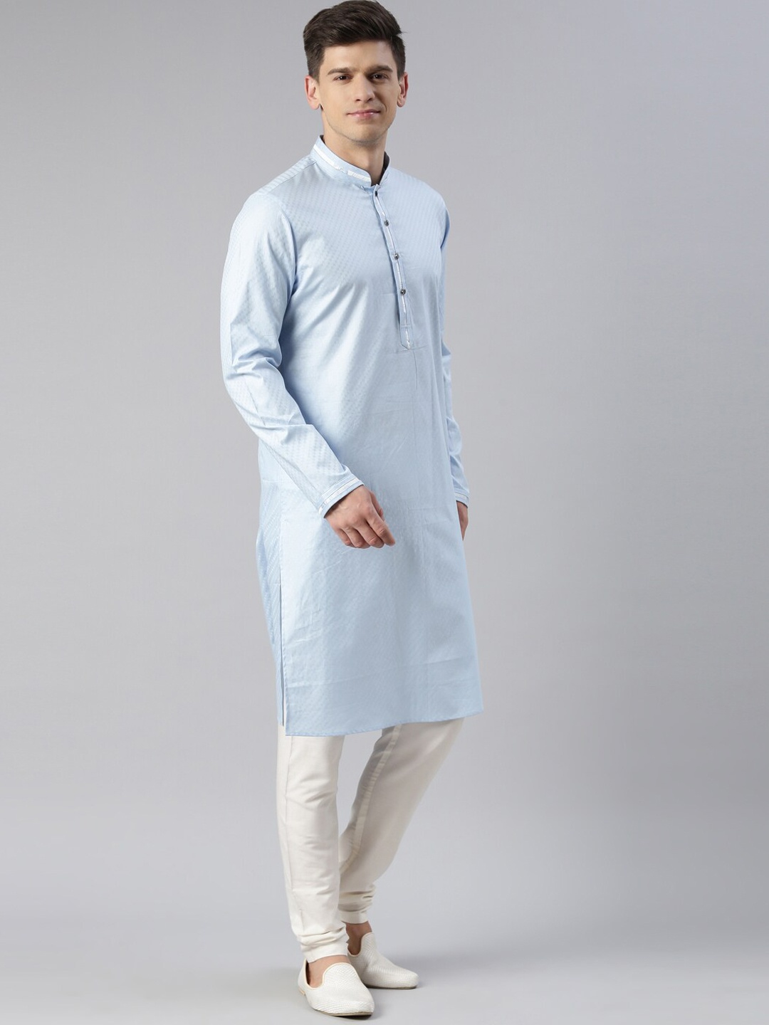 

TheEthnic.Co Mandarin Collar Pure Cotton Kurta With Pyjamas, Blue