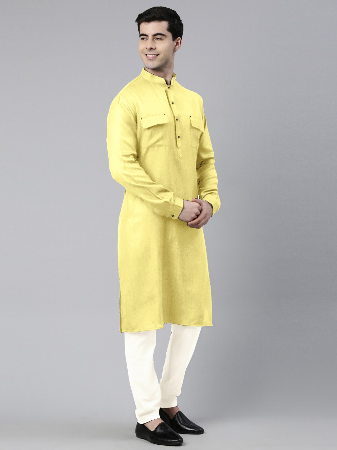 

TheEthnic.Co Mandarin Collar Pure Cotton Kurta With Pyjamas, Yellow
