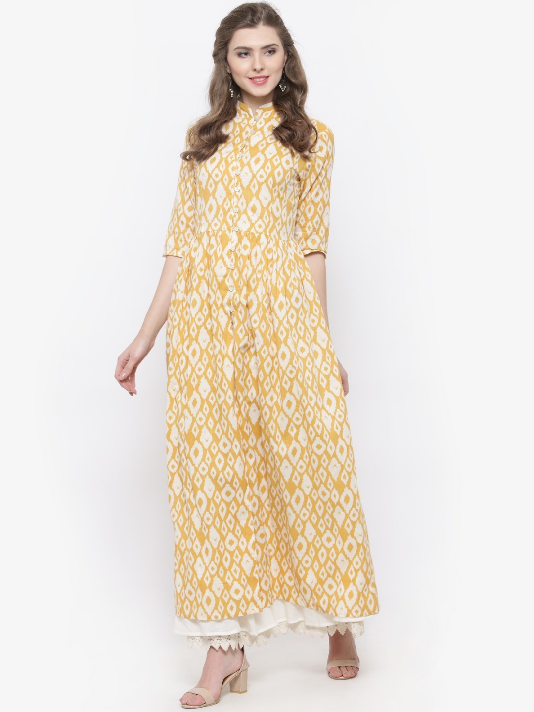 

Sera Women Yellow & White Printed A-Line Kurta