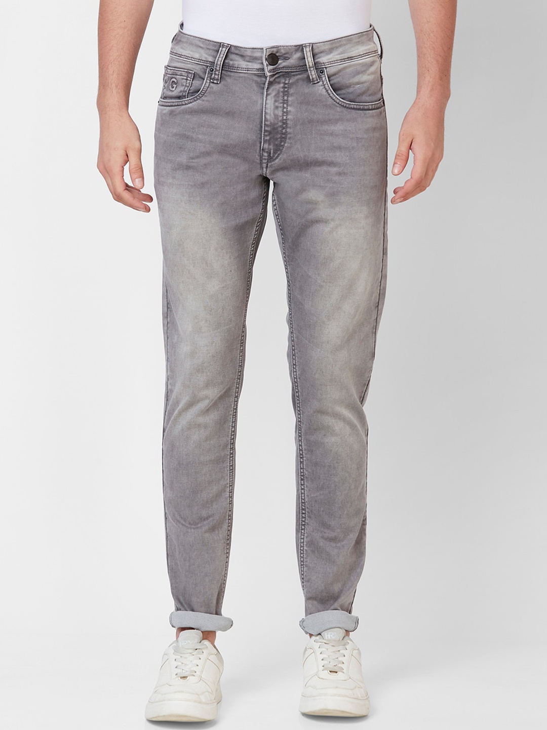 

GIORDANO Men Grey Slim Fit Clean Look Heavy Fade Stretchable Jeans