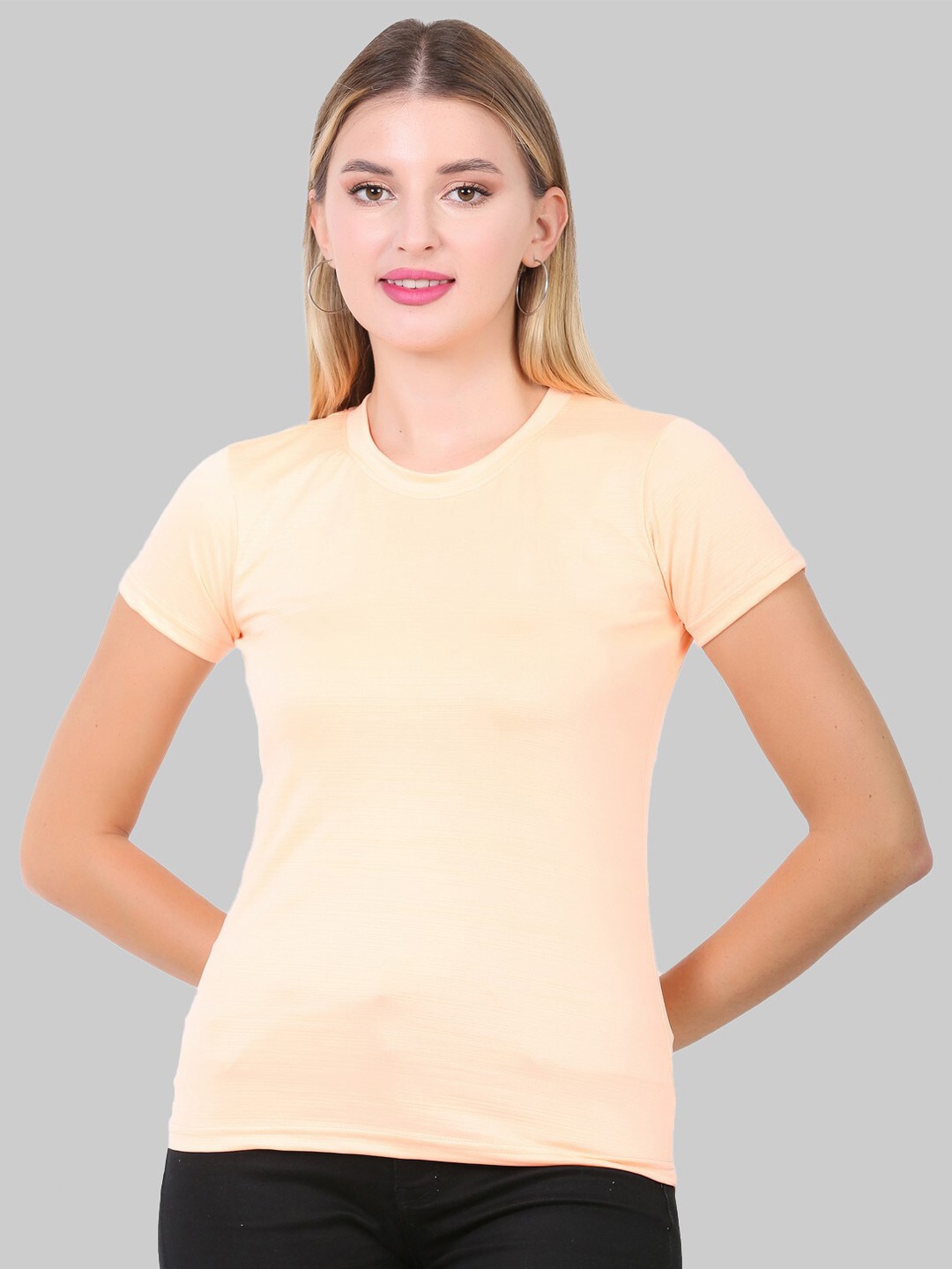 

Fasha Round Neck Regular Fit Sports T-shirt, Peach