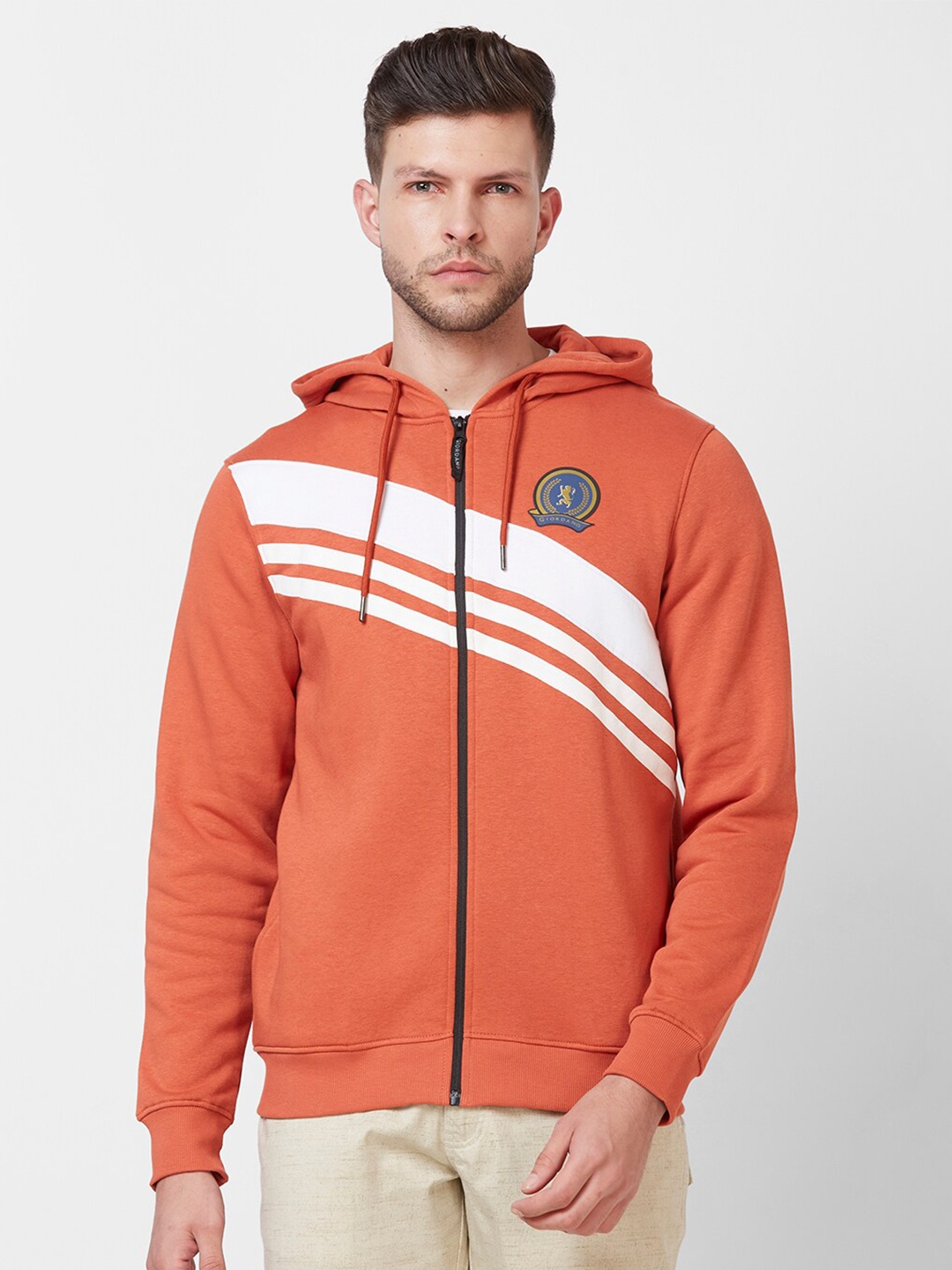 

GIORDANO Striped Hooded Sweatshirt, Orange