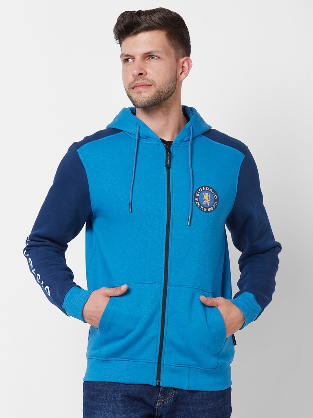 

GIORDANO Colourblocked Hooded Sweatshirt, Blue