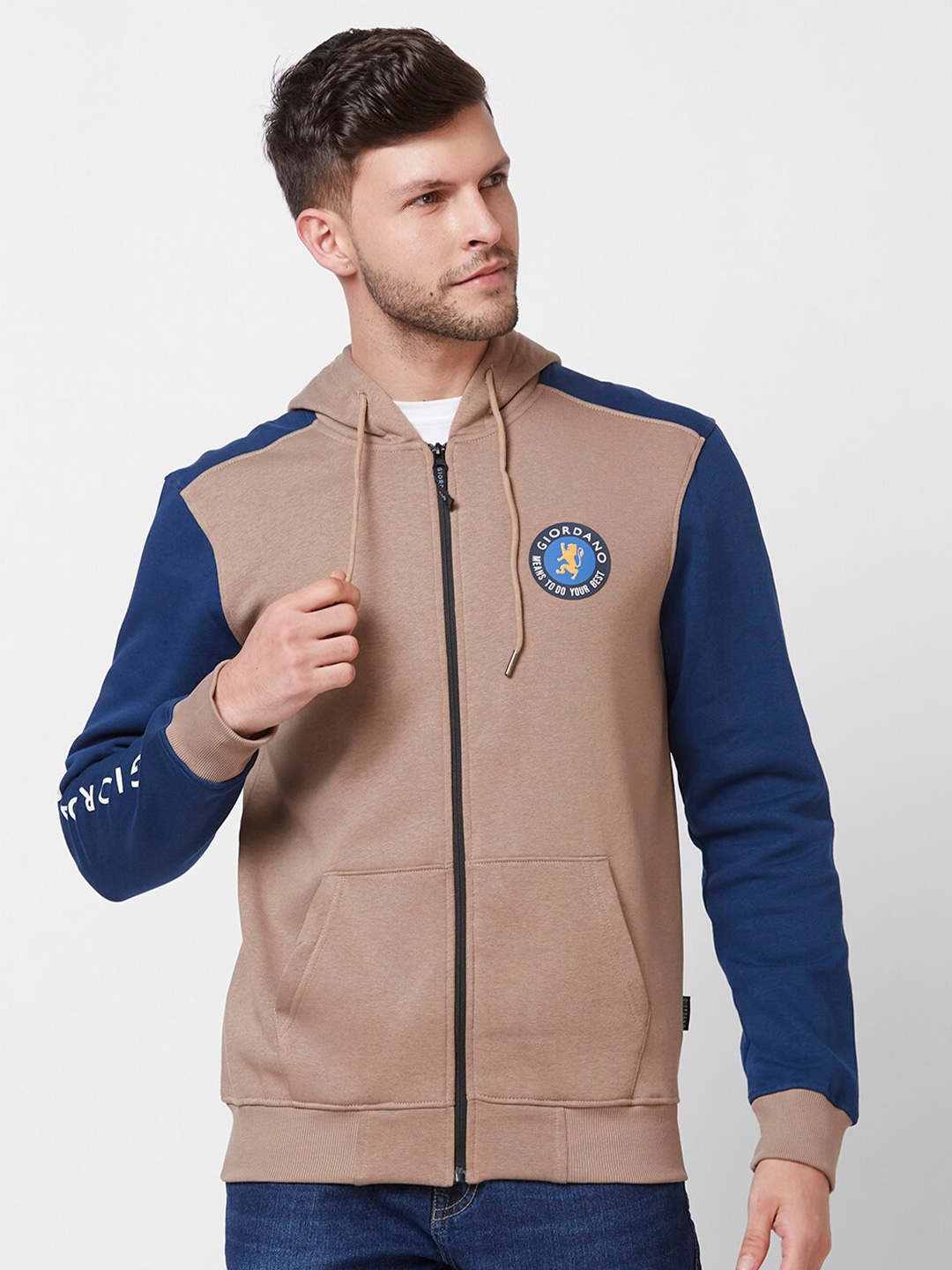 

GIORDANO Colourblocked Hooded Sweatshirt, Brown
