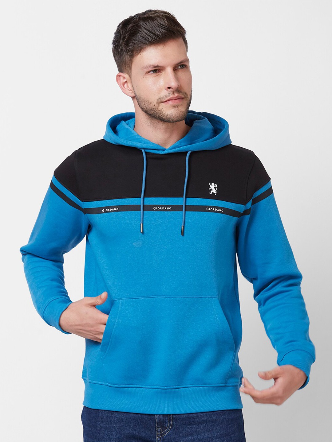 

GIORDANO Colourblocked Hooded Cotton Sweatshirt, Blue