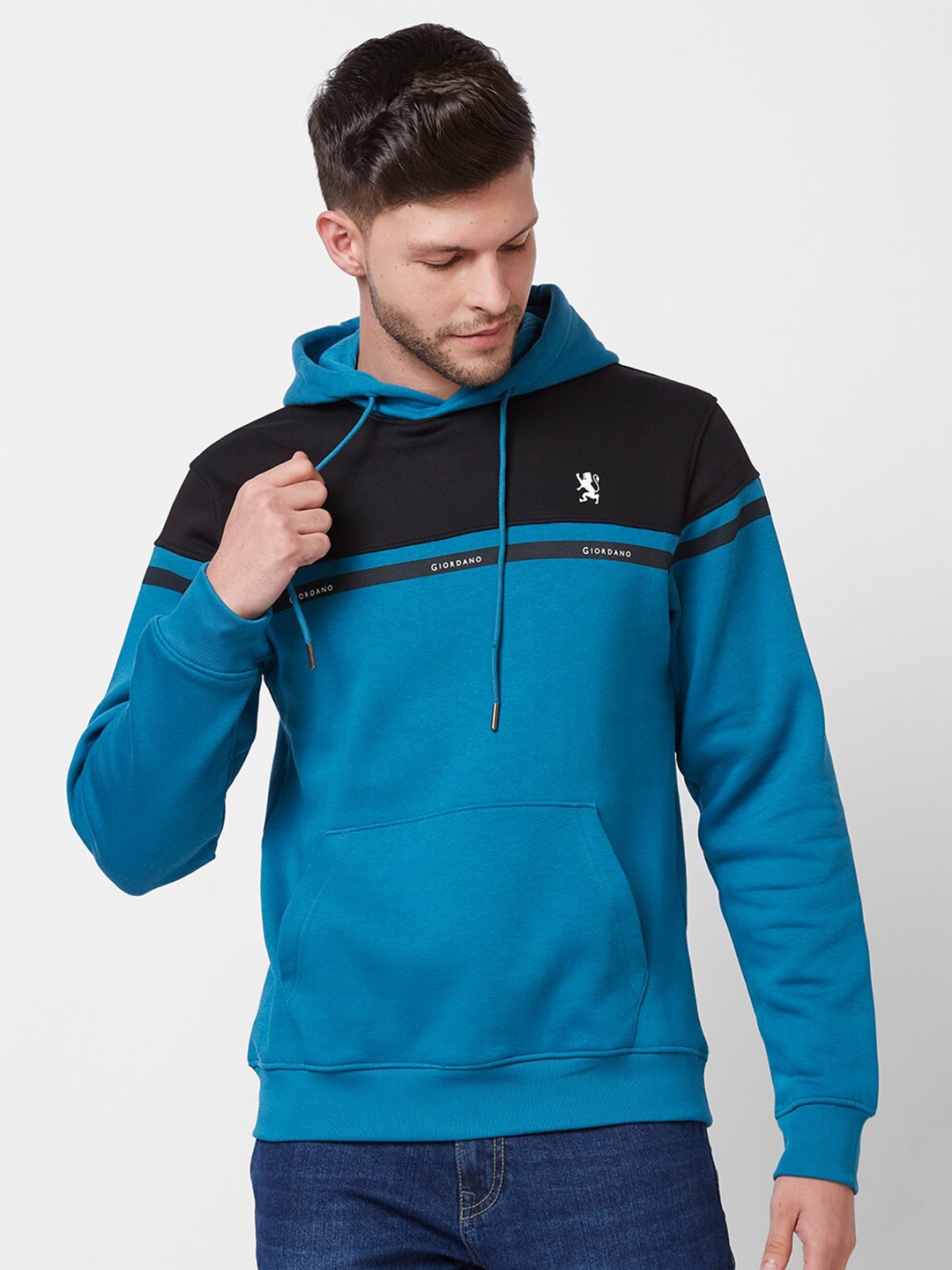 

GIORDANO Colourblocked Hooded Cotton Sweatshirt, Teal