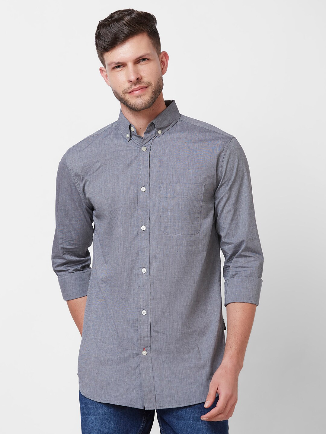 

GIORDANO Slim Fit Opaque Pure Cotton Casual Shirt, Grey
