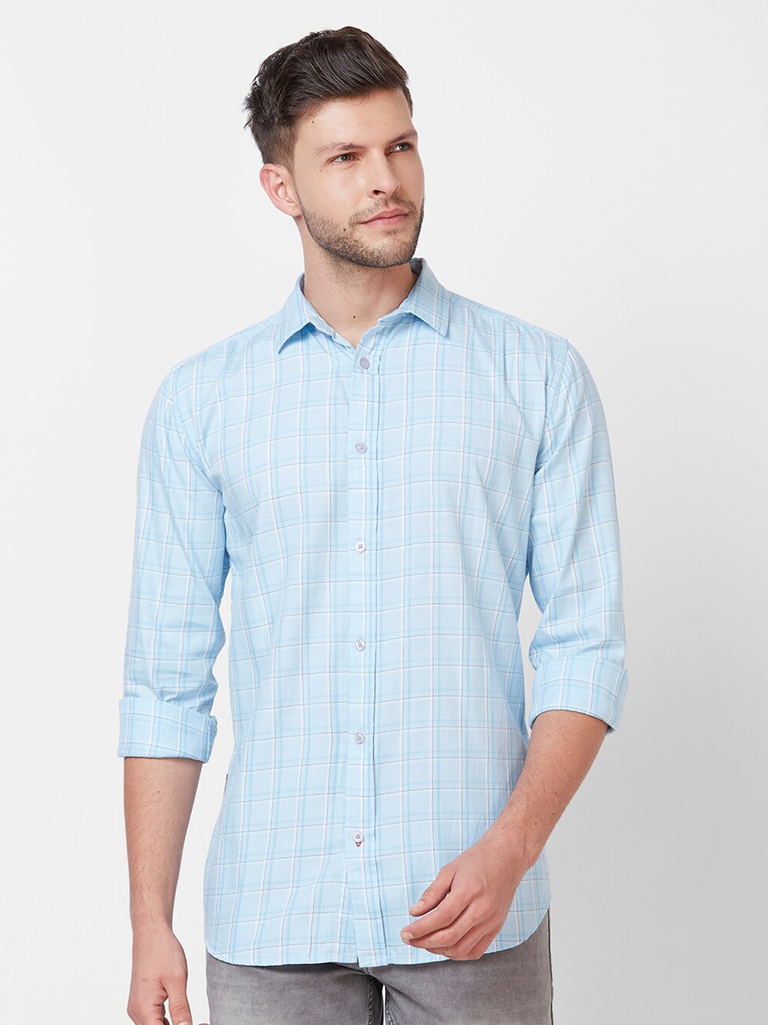 

GIORDANO Slim Fit Opaque Checked Casual Shirt, Blue