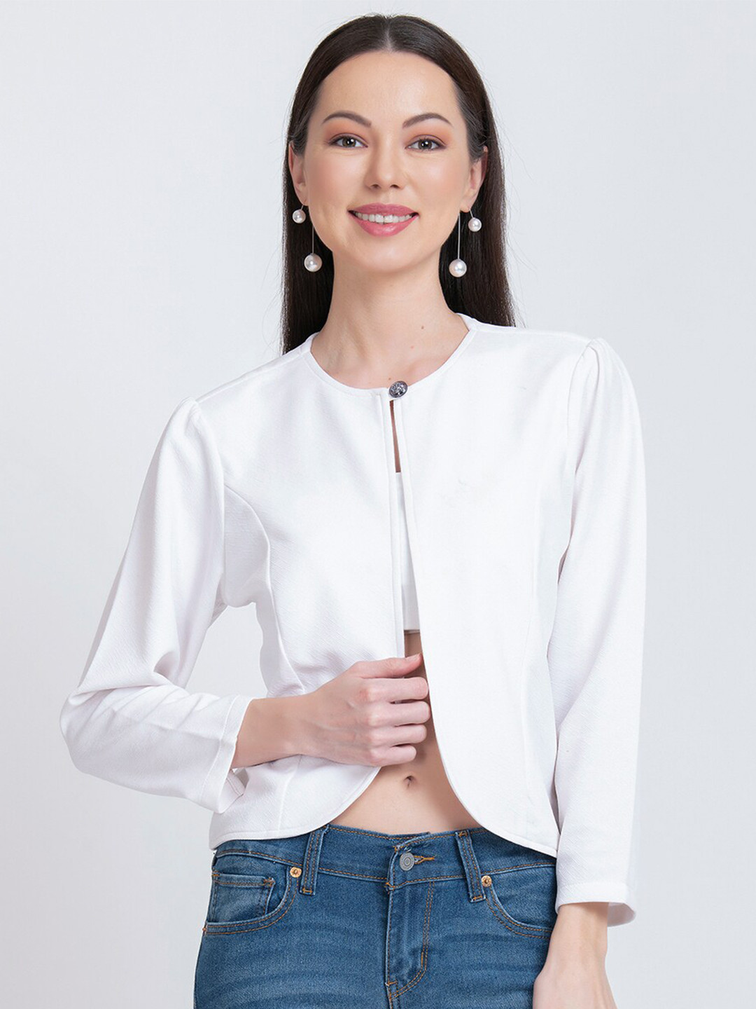 

urSense Long Sleeves Crop Open Front Shrug, White
