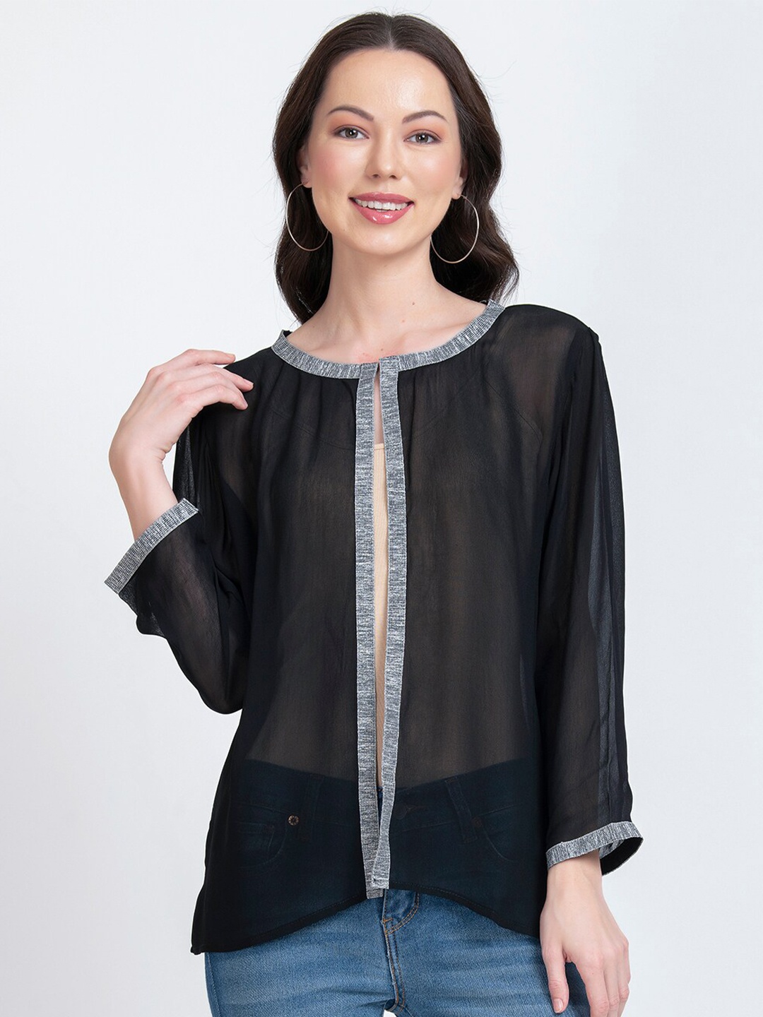 

urSense Embellished Sheer Shrug, Black