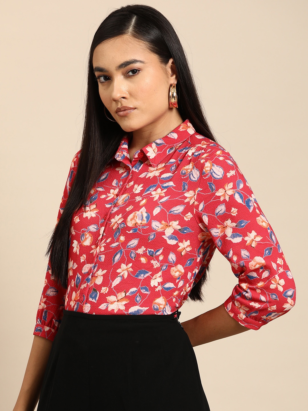 

all about you Floral Opaque Printed Casual Shirt, Coral