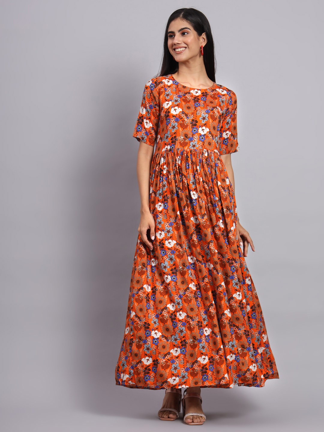 

Tissu Floral Printed Fit & Flare Ethnic Dresses, Orange