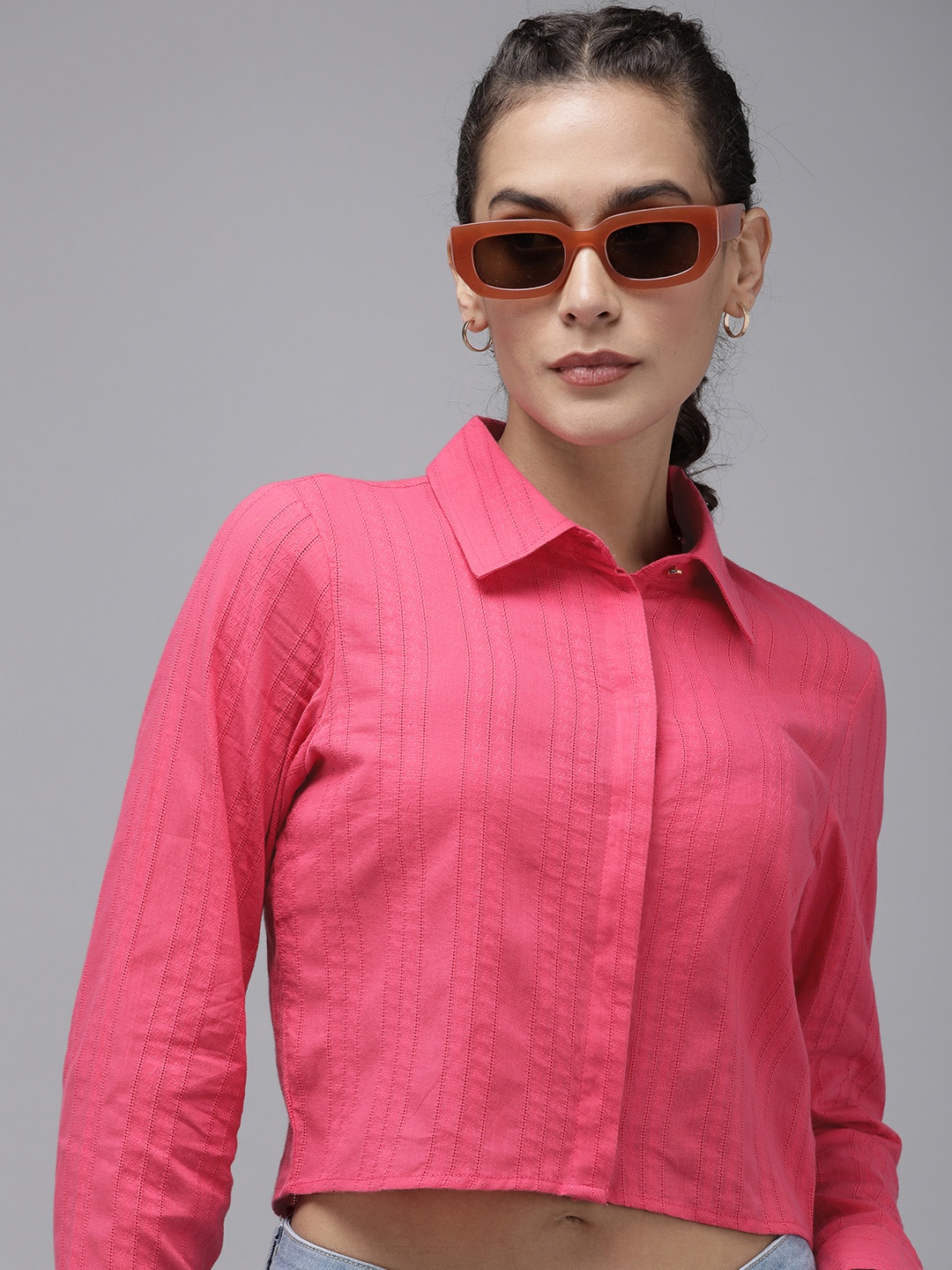 

Roadster Women Self Design Opaque Casual Shirt, Pink