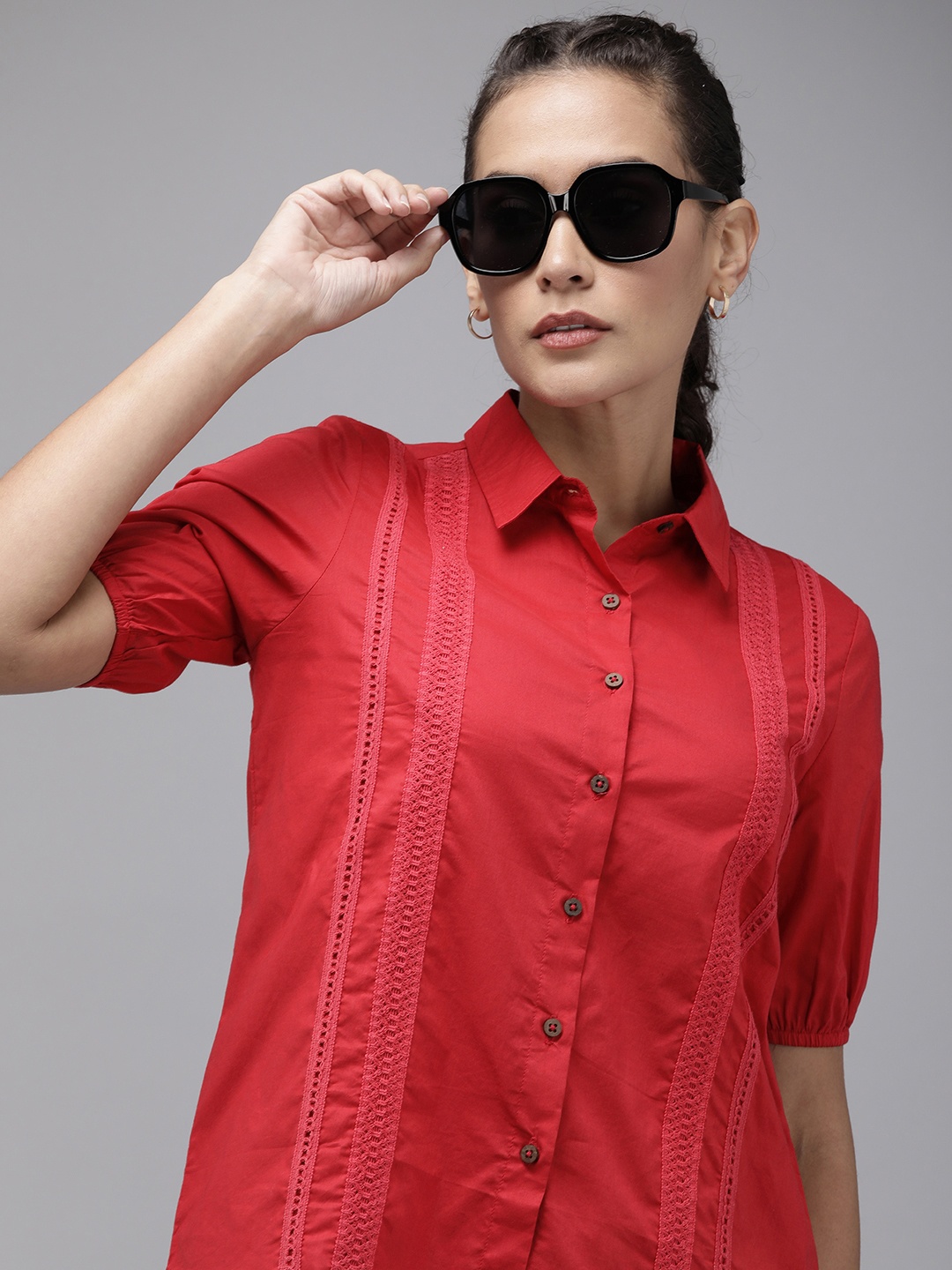 

Roadster Women Self Design Opaque Casual Shirt, Red