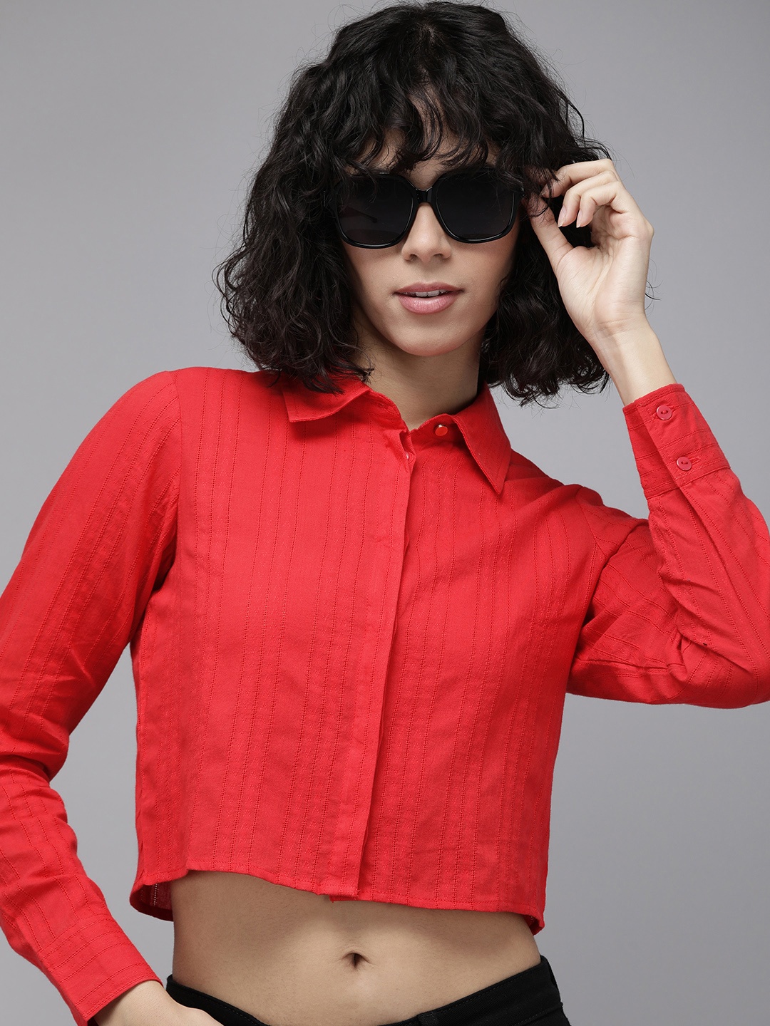 

Roadster Women Self Design Opaque Casual Shirt, Red