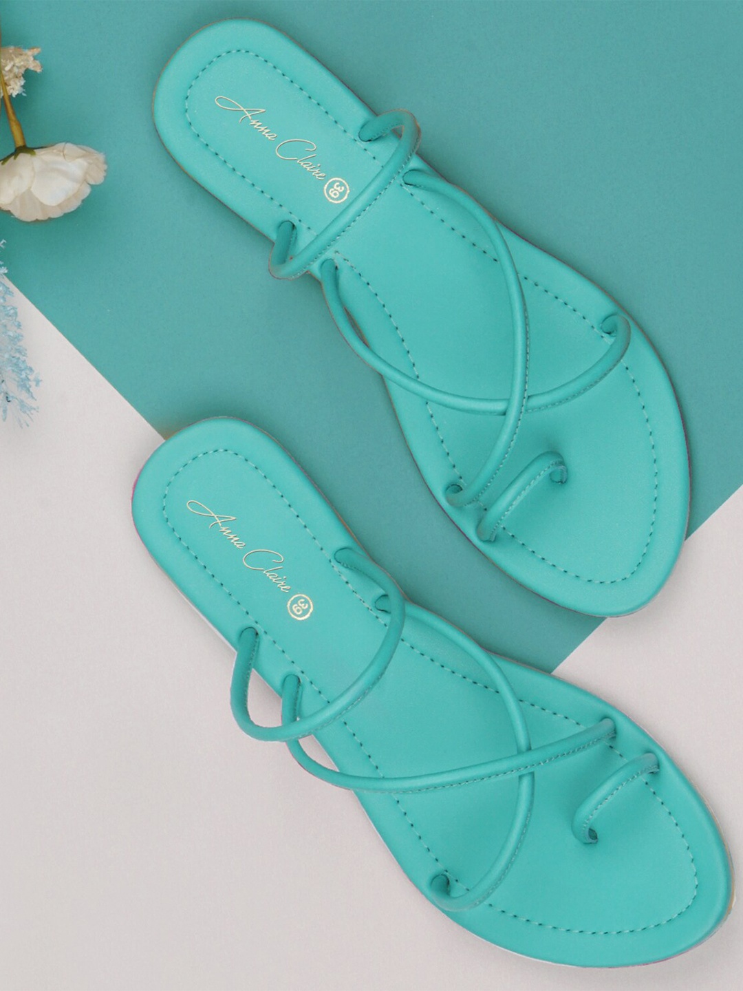 

Anna Claire Strappy One Toe Flats, Turquoise blue