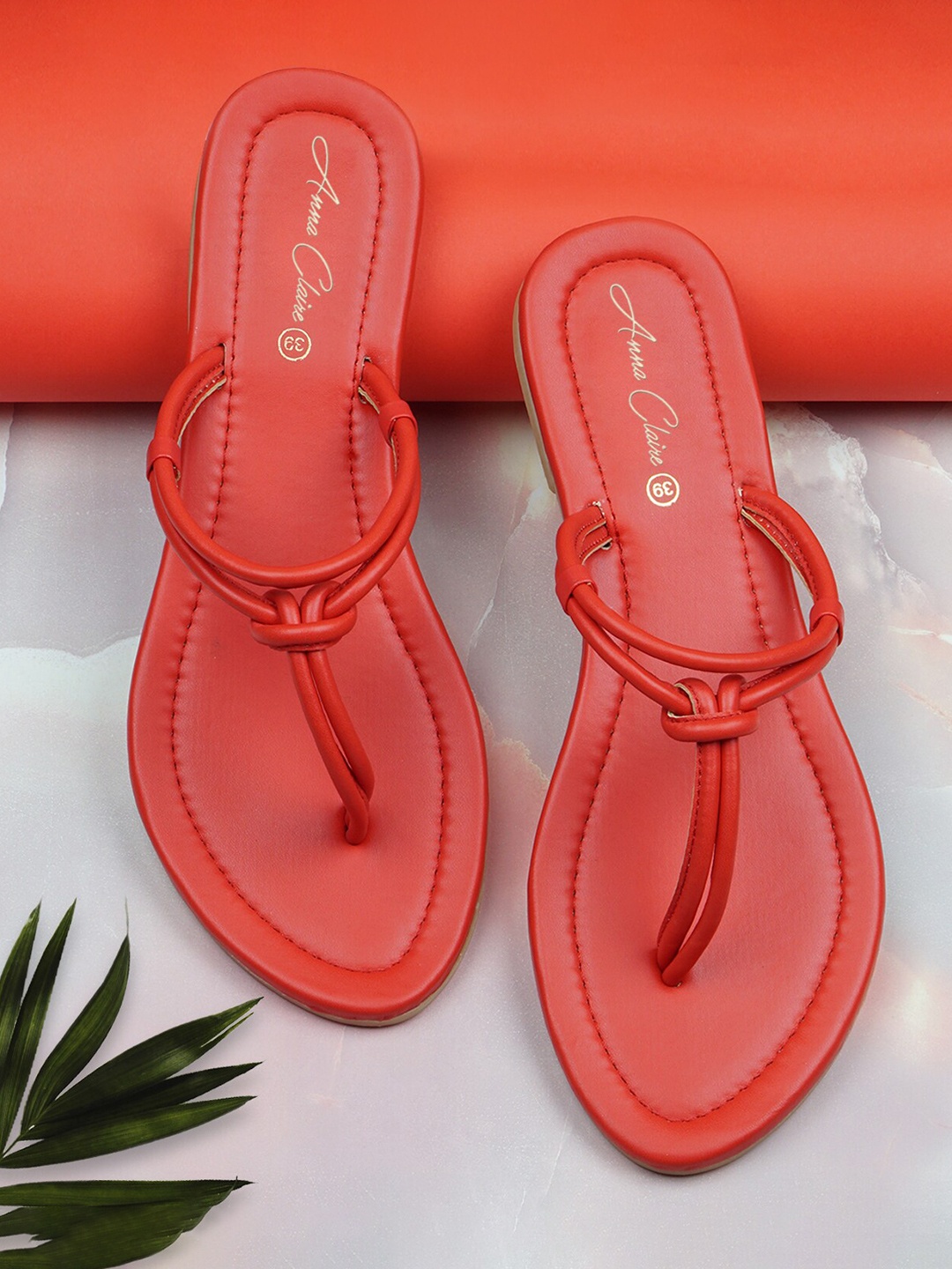 

Anna Claire Knot Detail T-Strap Flats, Red