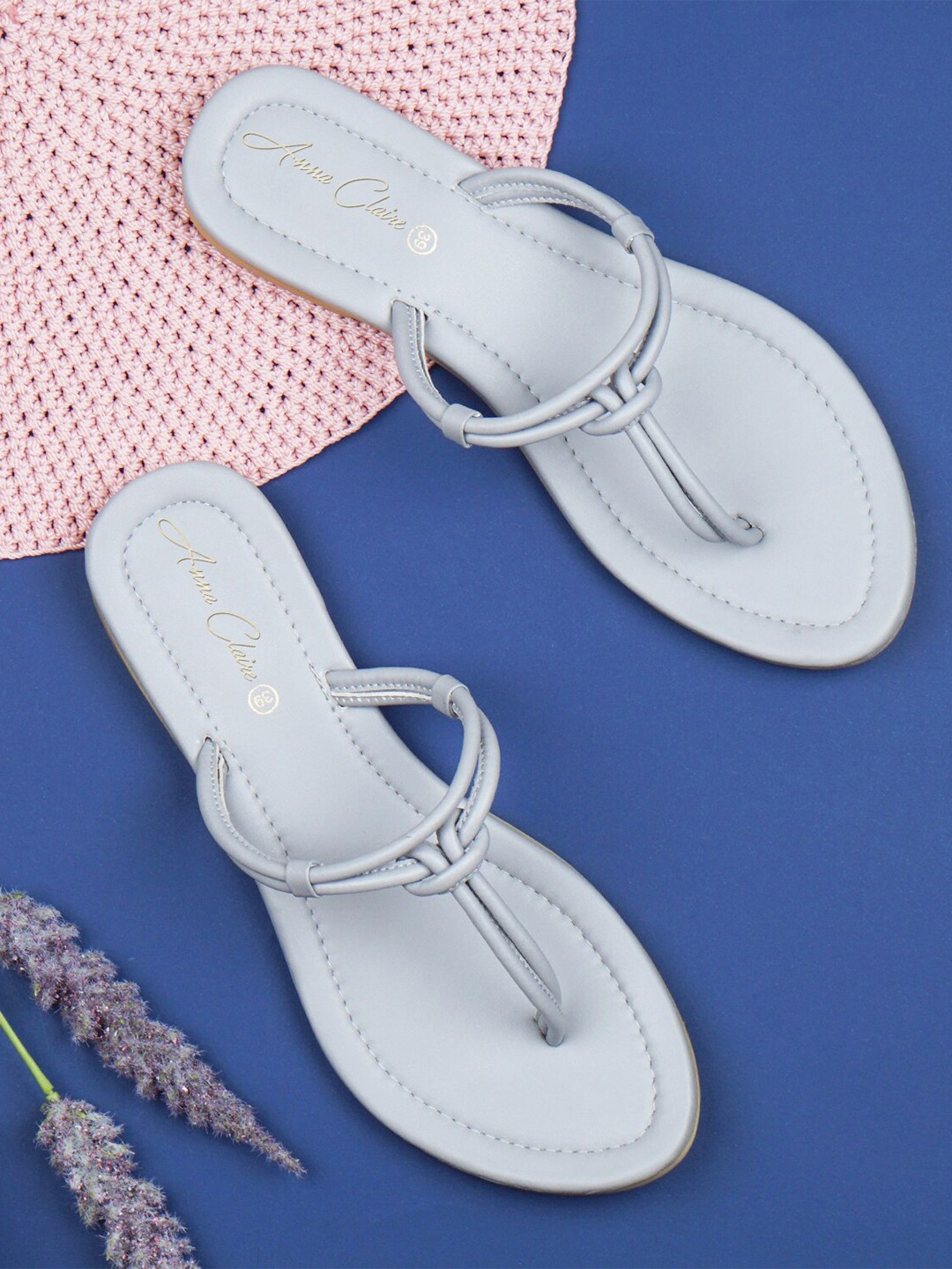 

Anna Claire Knot Detail T-Strap Flats, Grey