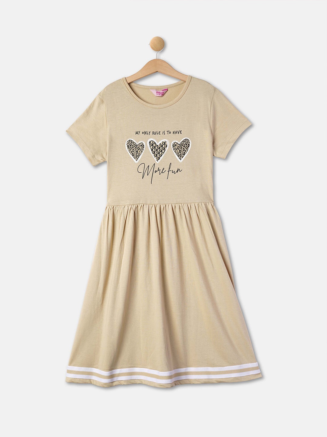 

R&B Graphic Printed Cotton A-Line Dress, Beige