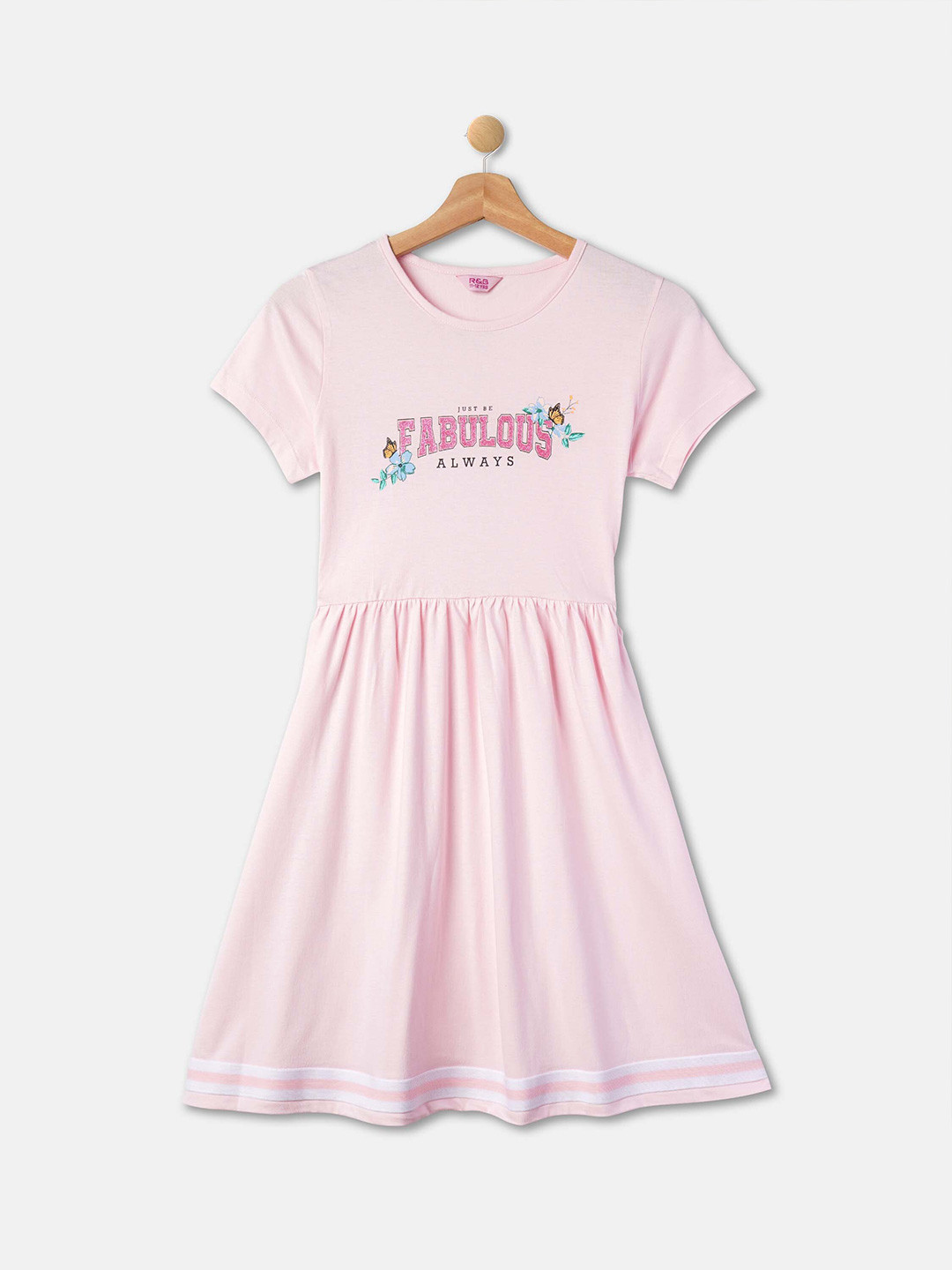 

R&B Typography Printed Cotton A-Line Dress, Pink