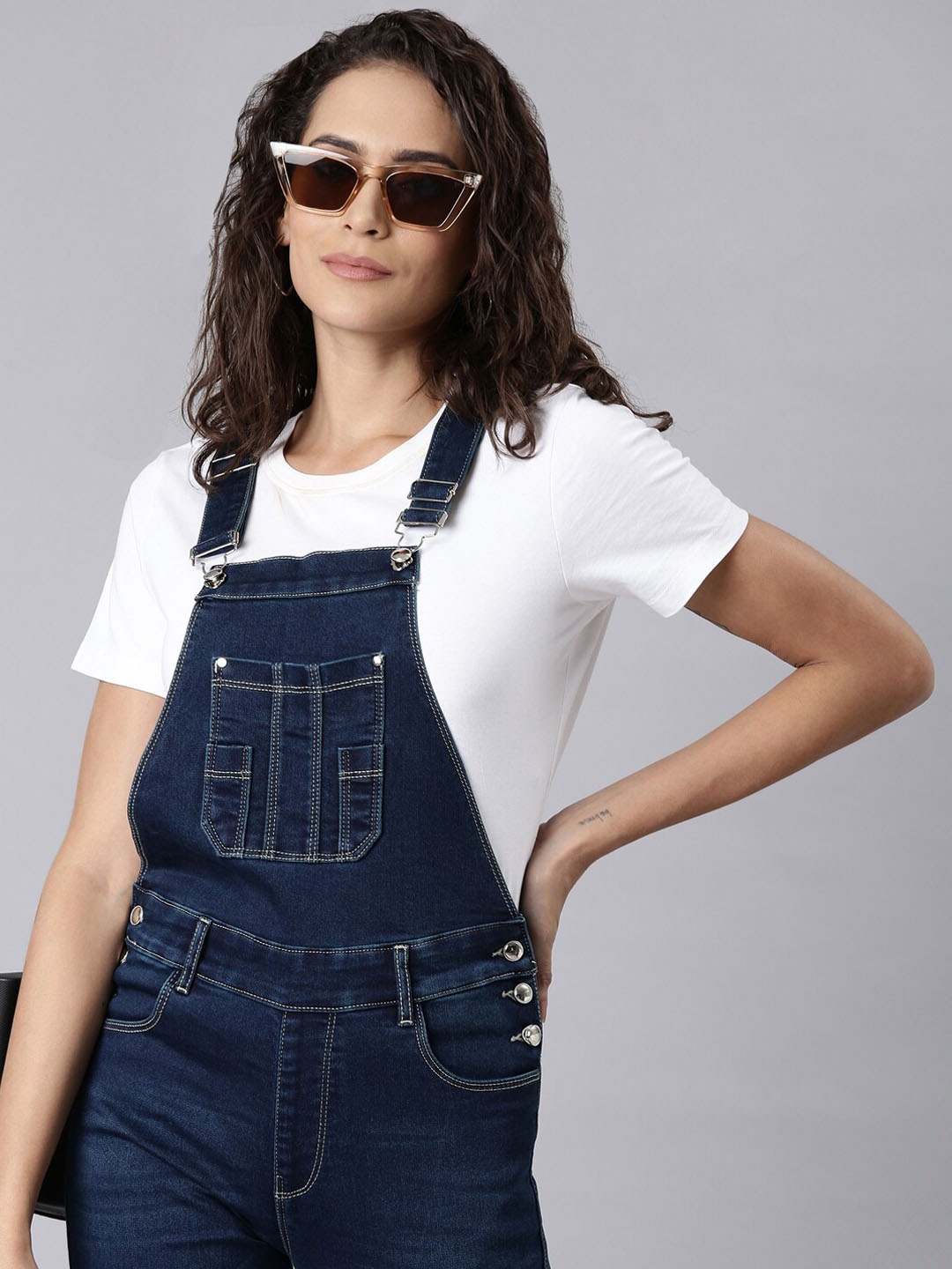

SHOWOFF Slim-Fit Denim Dungaree, Navy blue