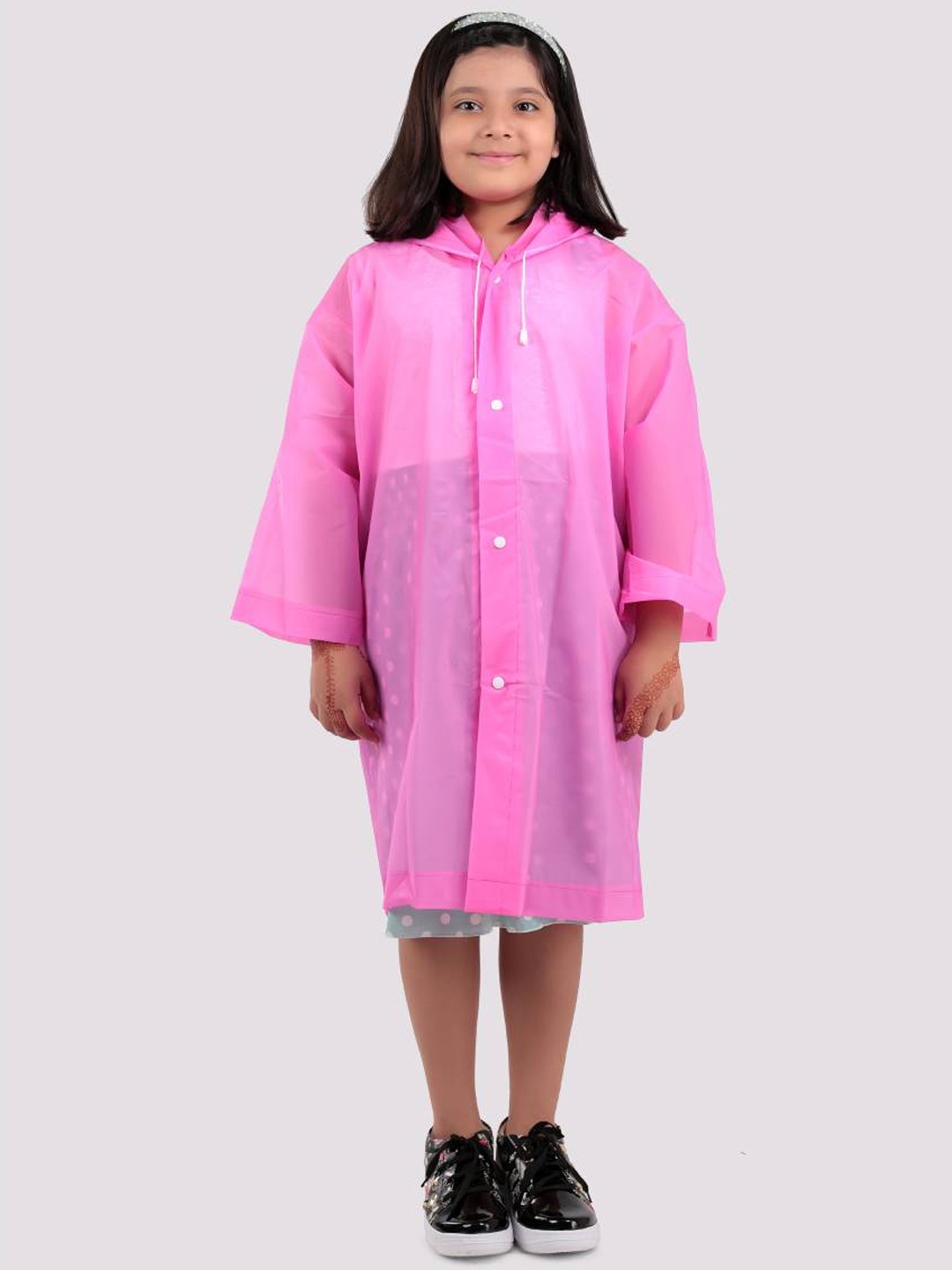 

Yellow Bee Girls Printed Hooded Rain Jacket, Pink