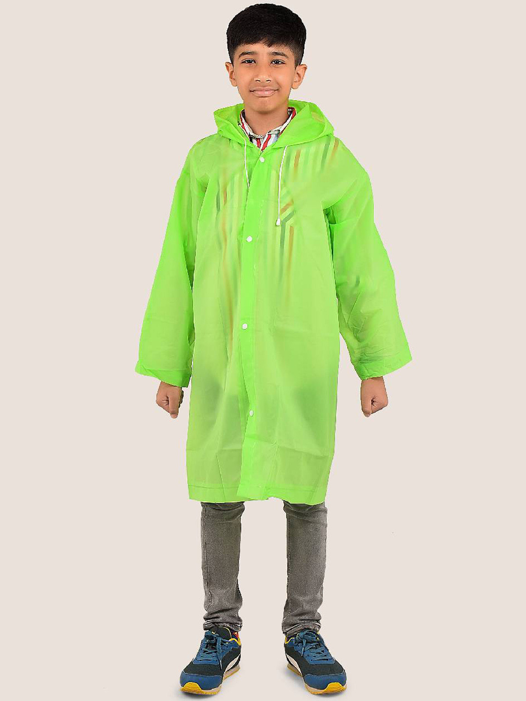 

Yellow Bee Kids Printed Hooded Rain Jacket, Green