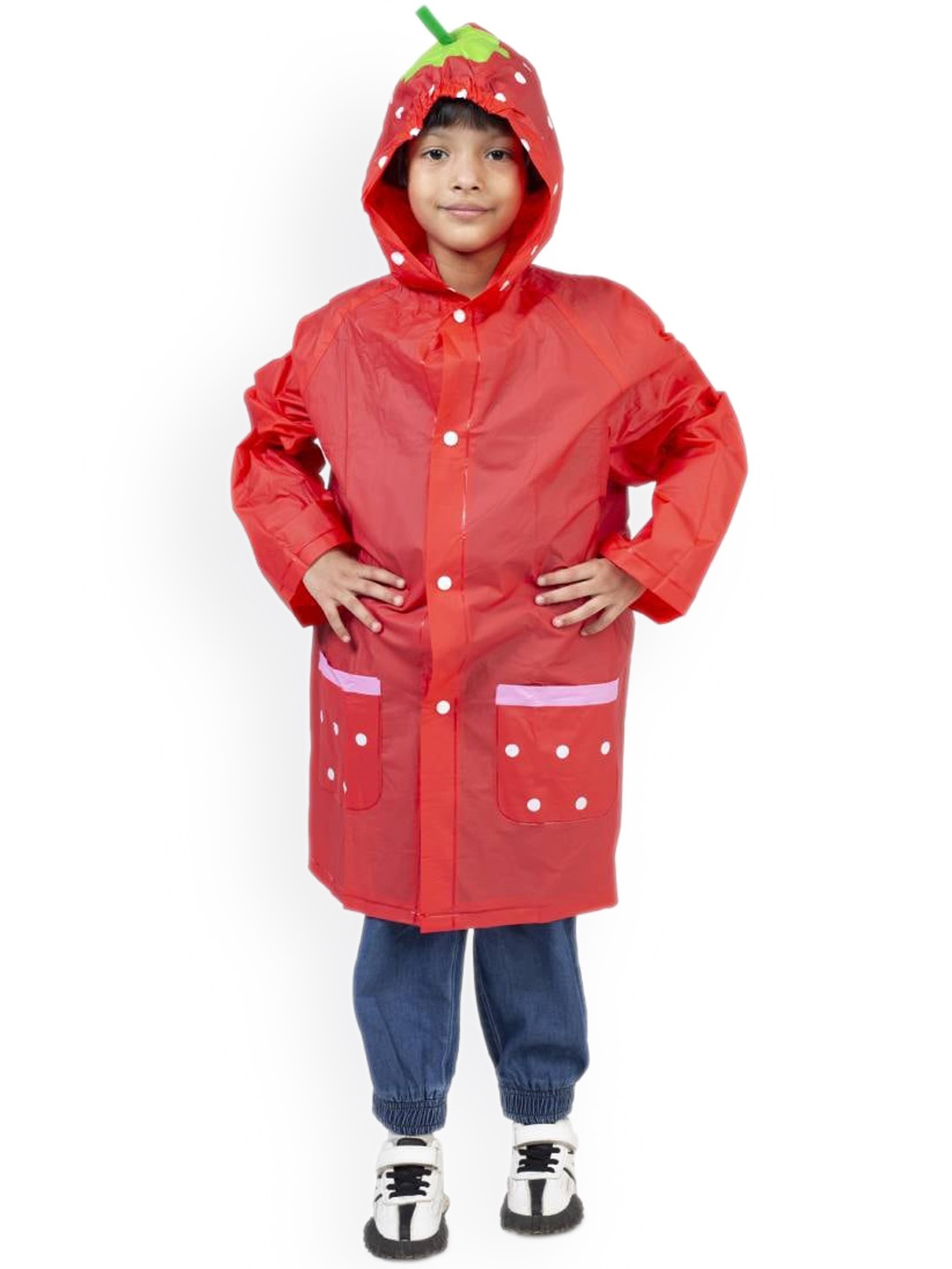 

Yellow Bee Girls Hooded Neck Rain Jacket, Red