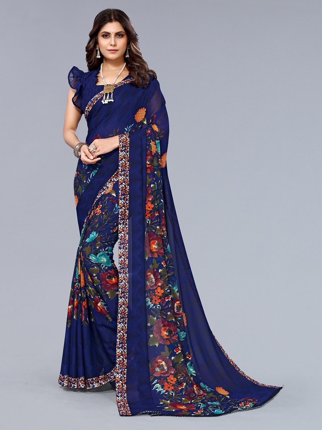 

KALINI Floral Printed Bandhani Saree, Blue