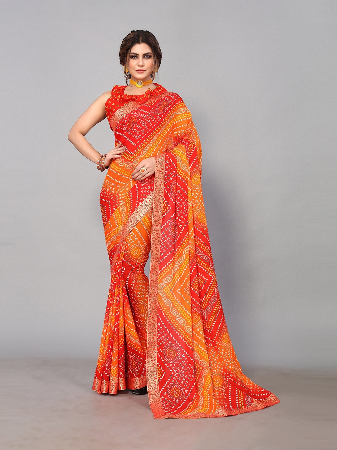 

KALINI Zari Bandhani Printed Saree, Red