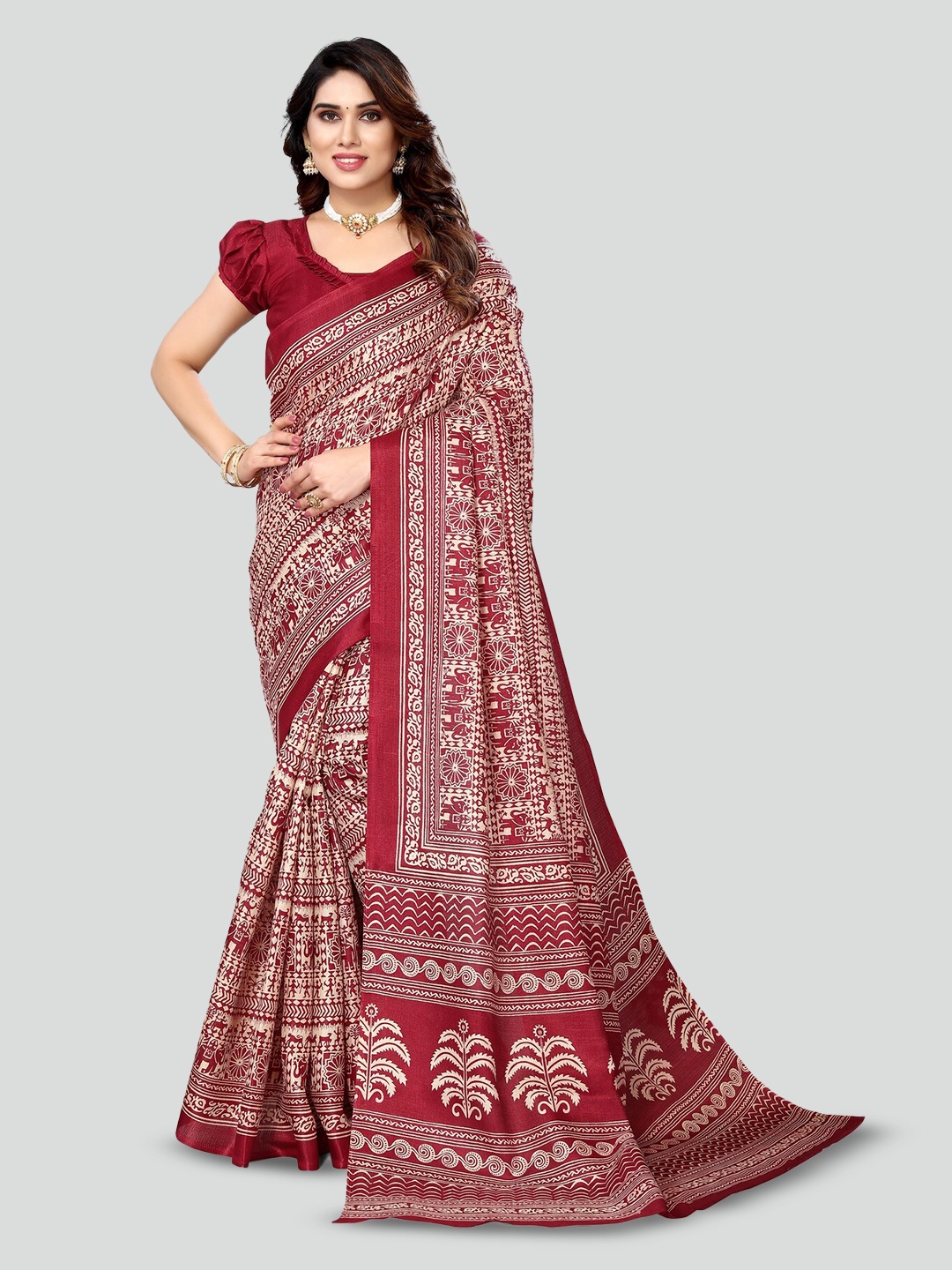 

KALINI Ethnic Motifs Printed Art Silk Mysore Silk Saree, Maroon