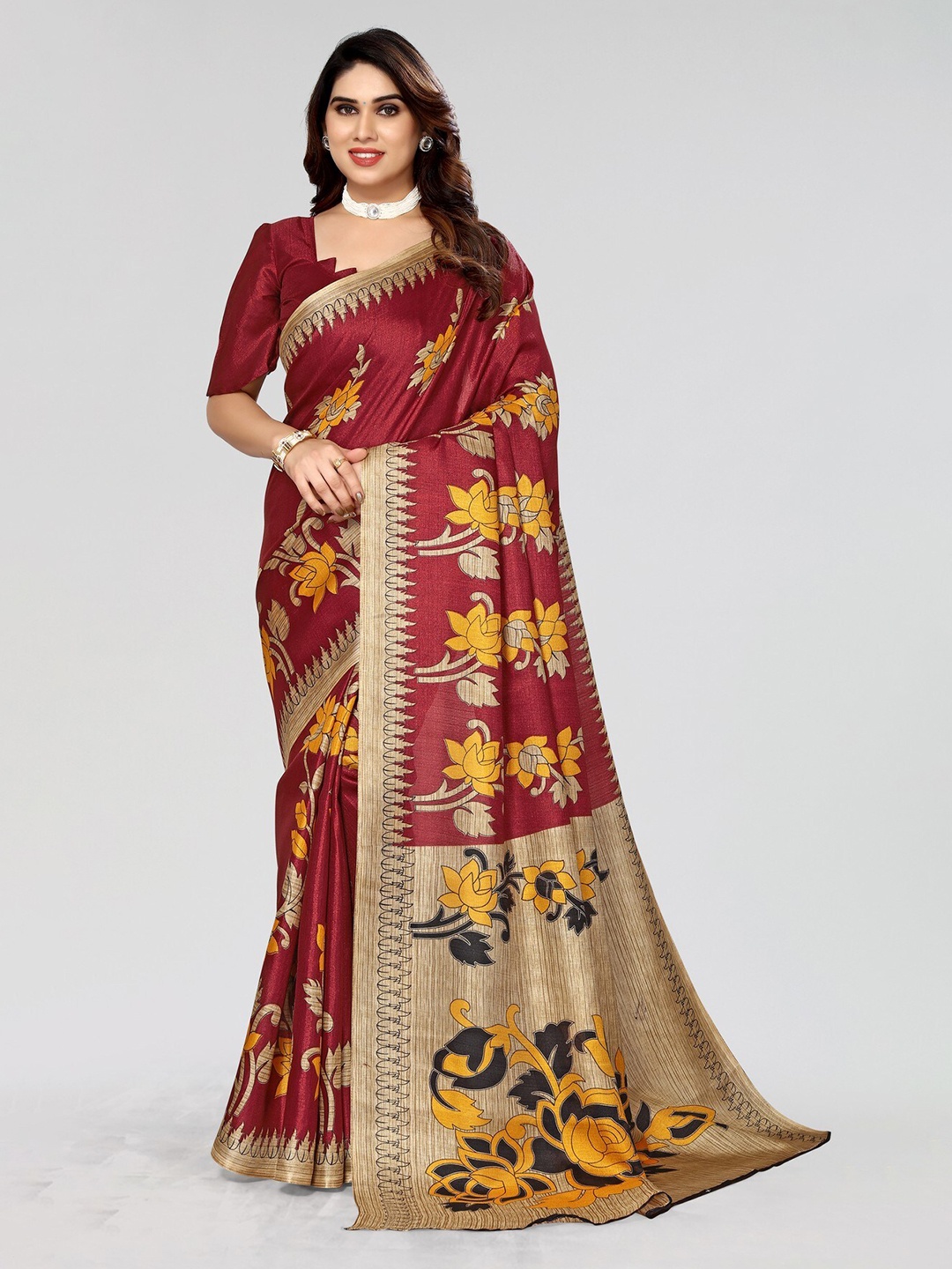 

KALINI Floral Printed Zari Art Silk Mysore Silk Saree, Maroon