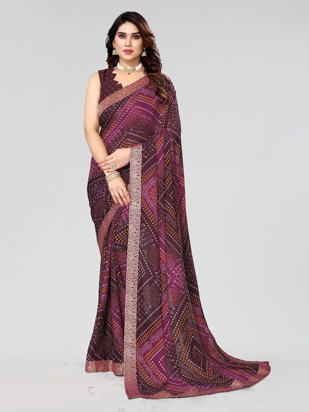 

KALINI Zari Bandhani Printed Saree, Purple