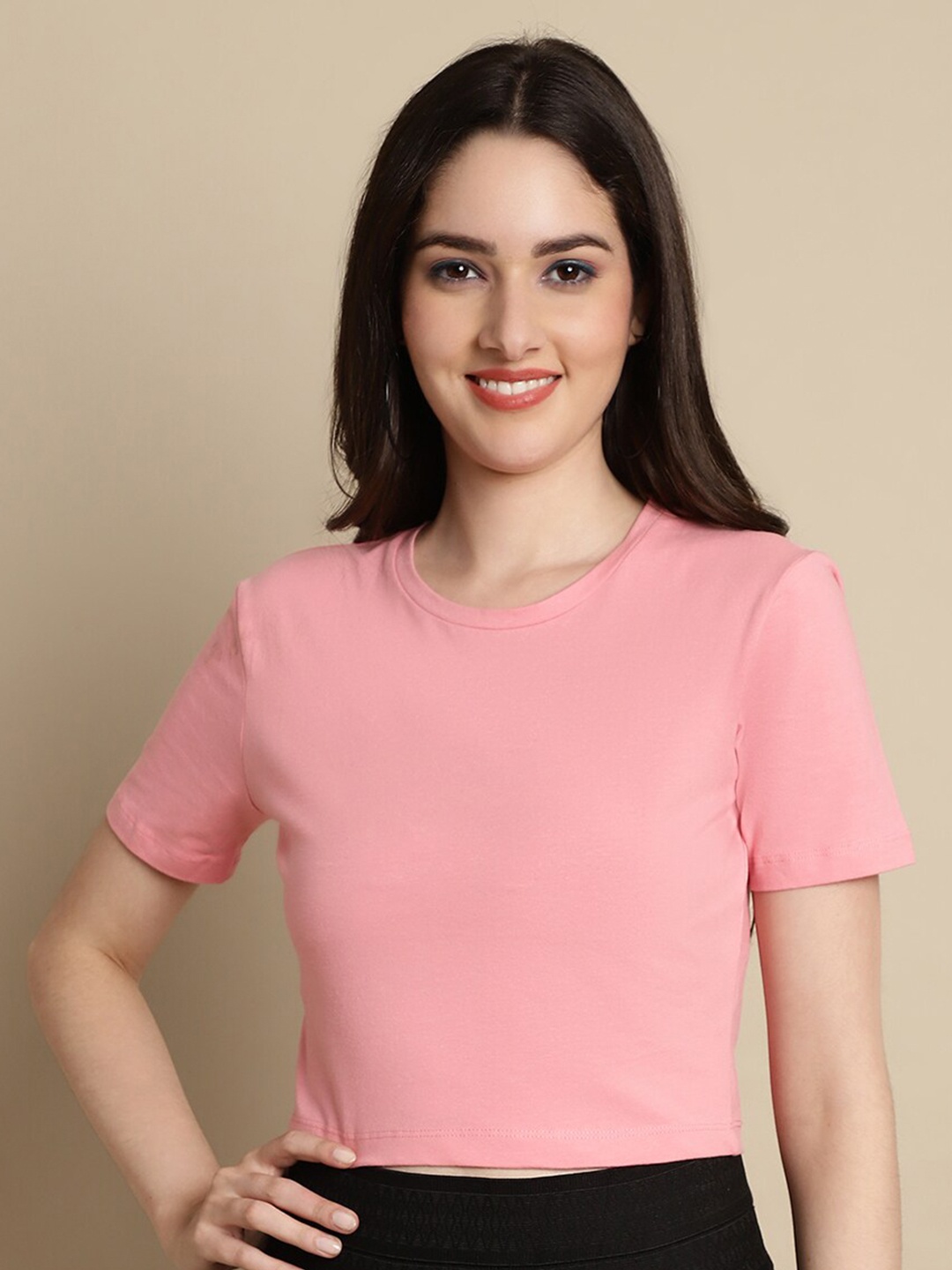 

NoBarr Cotton Round Neck Crop Top, Pink